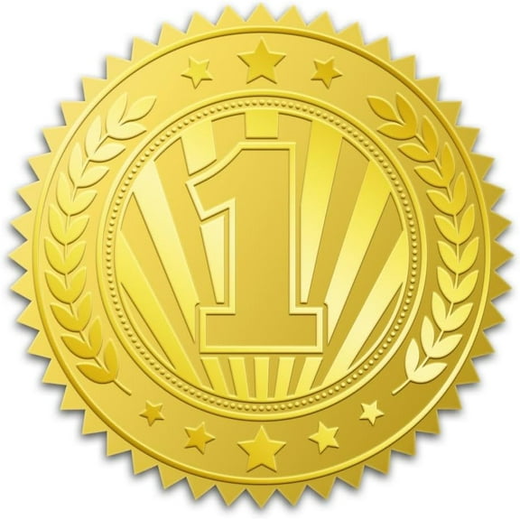 100Pcs 1st Place Medal Gold Foil Stickers 2 Inch Championship Place Gold Embossed Envelopes Seals Round Self Adhesive Certificate Seal Labels for DIY Cards Game Contests Sports Competitions