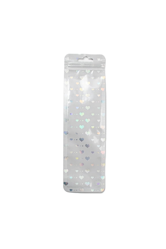 100Pcs 2.5x8.5 inch Rectangle Glitter Holographic Plastic Zip Lock Gift Bags Self Sealing Reusable Package Pouches for Pen Keychain Watch