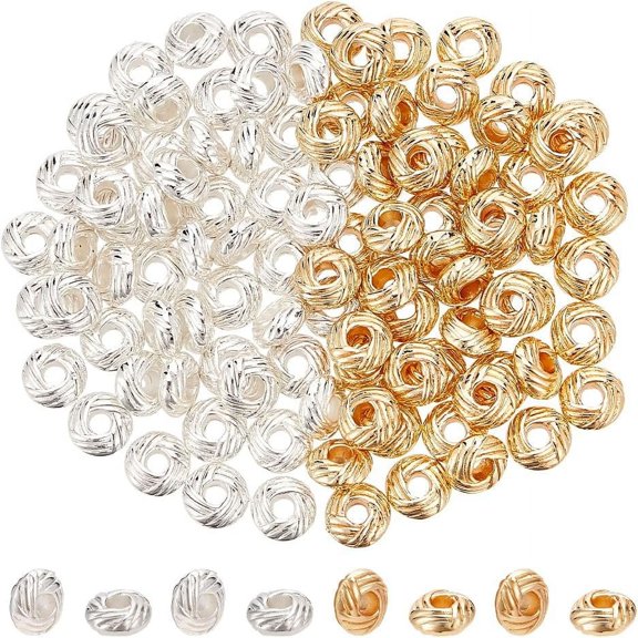 100Pcs 2 Colors Brass Beads Rondelle with Knot Mixed Color 6x2.5mm Hole: 2mm