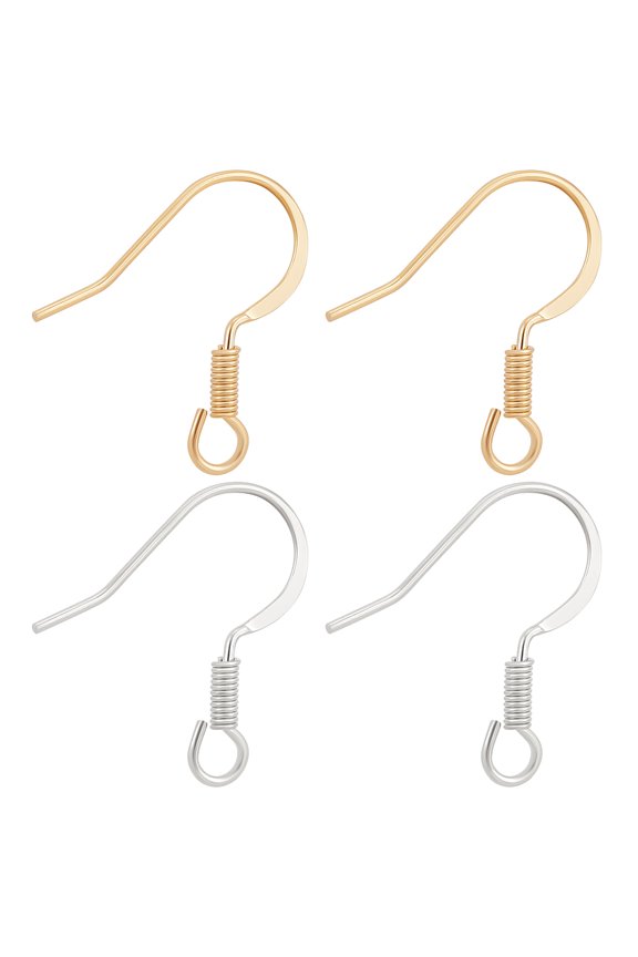 100Pcs 2 Colors Brass Earring Hooks Ear Wire with Horizontal Loops Golden & Silver 16~18x16~18x1.5mm Hole: 2mm 20 Gauge Pin: 0.8mm 50Pcs/color