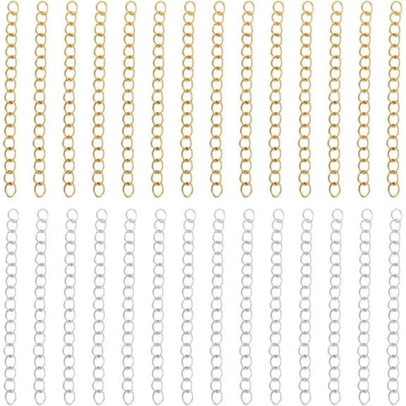 100Pcs 2 Colors Chain Extender for Jewelry Making 18K Gold Sterling Silver Plated 304 Stainless Steel Tail Extension Chain for Bracelet Necklace DIY 2 Inch Metal Mixed Color