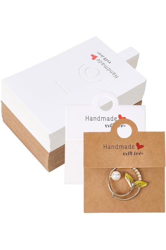 100Pcs 2 Colors Paper Keychain Display Cards Rectangle with Word Handmade with Love Mixed Color 10.1x6x0.05cm 50pcs/color