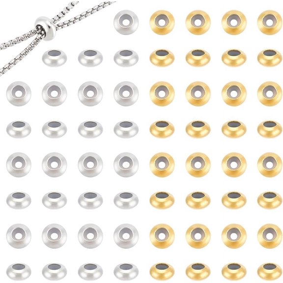 100Pcs 2 Colors Stopper Beads Slider Beads 8mm Rubber Beads Spacer Beads Rondelle Beads Loose Beads with Silicone Inside