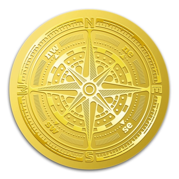 100Pcs 2" Embossed Compass Gold Foil Seal Sticker Gold Foil Certificate Seals Decal Self Adhesive Compass Print Seal Stickers Round Labels