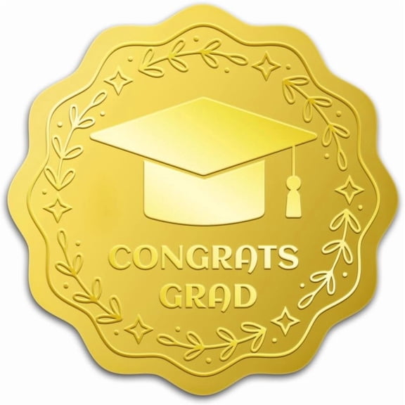 100Pcs 2" Embossed Wreath Graduation Cap Gold Foil Seal Sticker Gold Foil Certificate Diploma Seals Decal Self Adhesive Congratulations Seal Stickers Round Labels for Graduation Envelopes