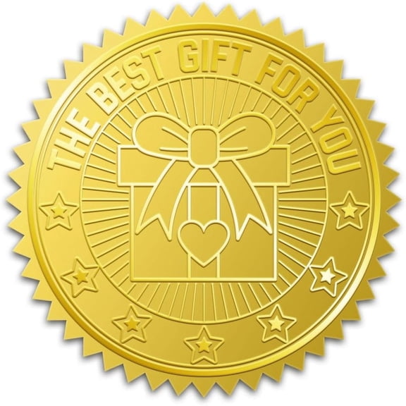 100Pcs 2" Gift Box Gold Foil Seal Stickers Gold Blessing Seals Embossed Foil Stickers Self Adhesive Gold Labels for Envelopes Certificates Gift Wrapping Awards Medal Decor Gold DIY