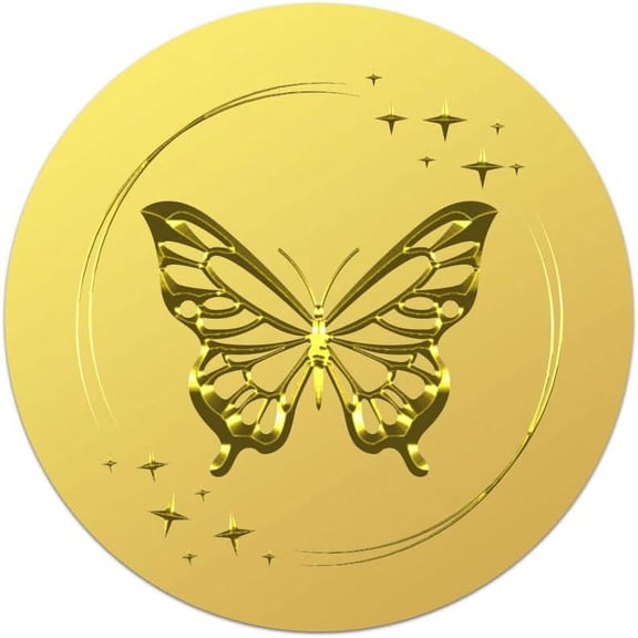 100Pcs 2'' Gold Foil Butterfly Seals Embossed Sticker Round Golden Butterfly Envelope Sticker Self Adhesive Gold Foil Embossed Seal