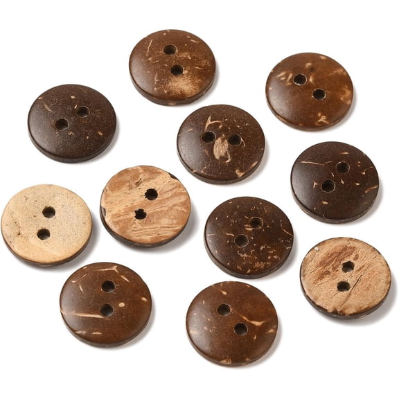 100Pcs 2-Hole Buttons in Round Shape Coconut Button Buttons Decoration for Garment Sewing Buttons and DIY Craft Projects 15mm in Diameter Beige