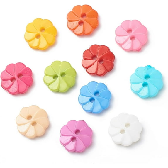 100Pcs 2-Hole Flower Acrylic Buttons Dyed Sewing Buttons Flower Craft Buttons for Garment Sewing Buttons and DIY Craft Projects 13x3mm Hole: 2mm Mixed Color