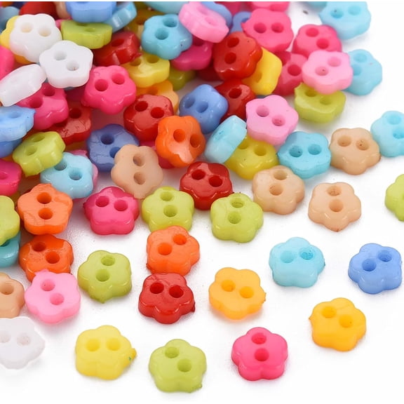 100Pcs 2-Hole Flower Plastic Buttons Flower Sewing Buttons Mixed Color Craft Buttons