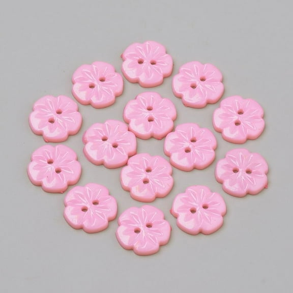 100Pcs 2 Holes Acrylic Buttons Flower Pink 0.59x0.1 Inch for DIY