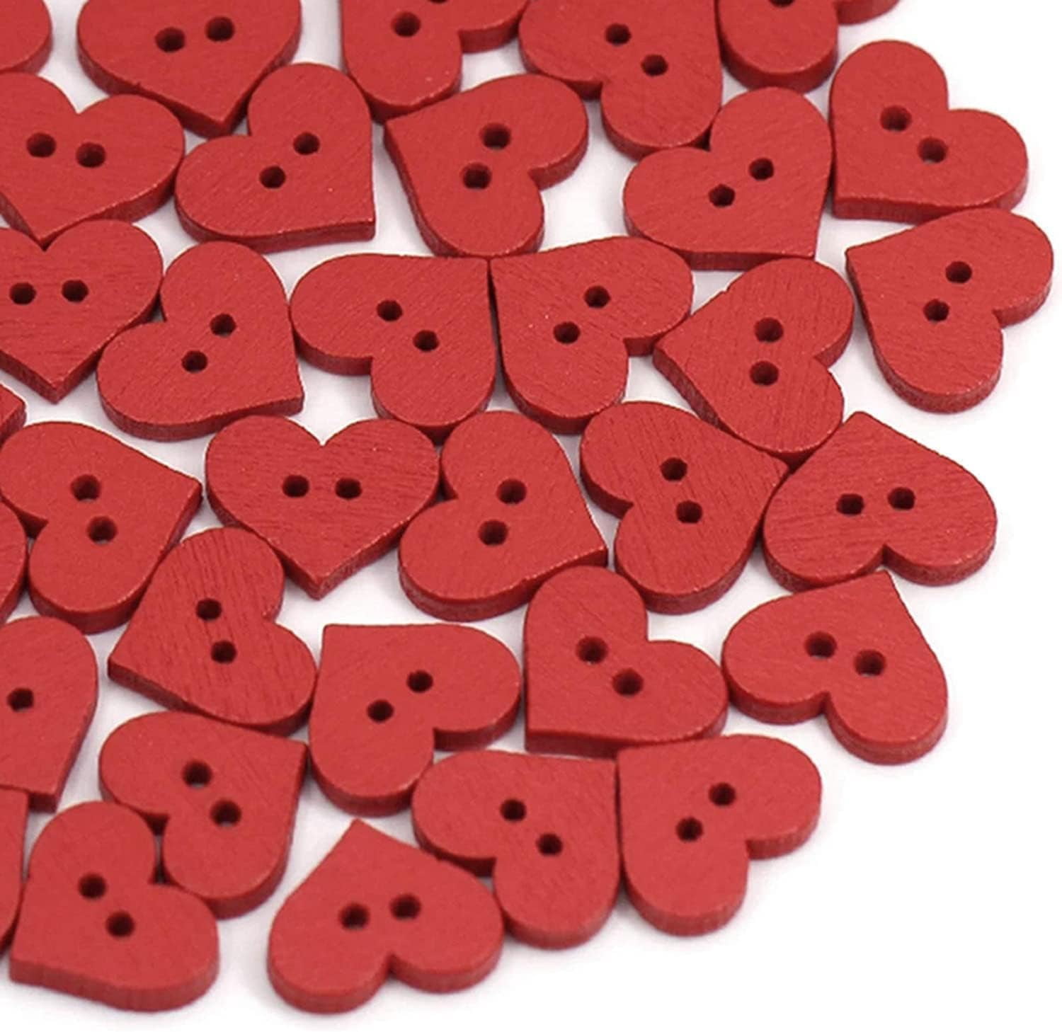 100Pcs 2 Holes Red Heart Button Red Love Heart Wooden Button Clothes ...