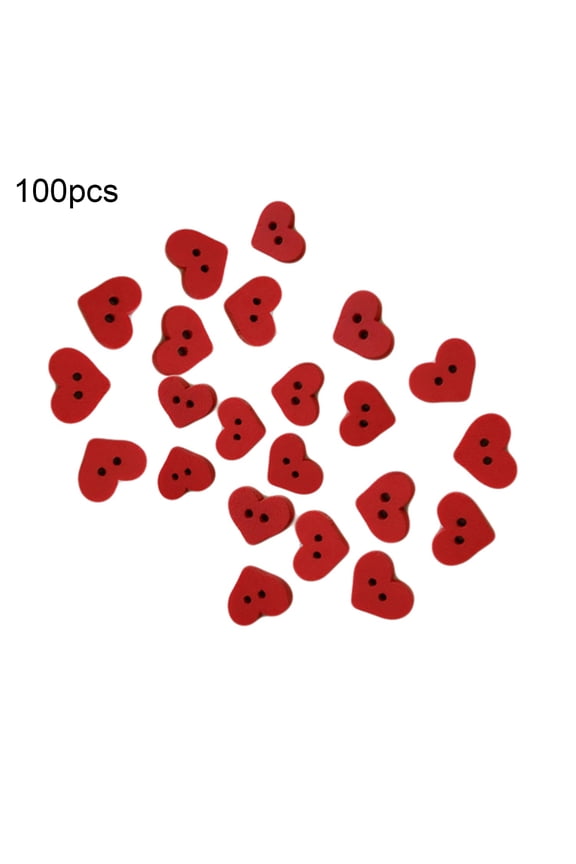 100Pcs 2 Holes Red Love Heart Wooden Button Clothes DIY Sewing Accessory Decor