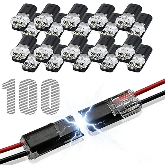 100Pcs 2 Pin Double Wire Plug-in Connector with Locking Buckle, Quick-Clip for Strip Lights DIY Low-Voltage