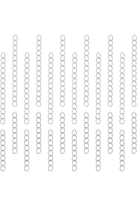 100Pcs 2 Style 304 Stainless Steel Curb Chain Extender End Chains Stainless Steel Color 25~53x3~4mm 50Pcs/style DIY