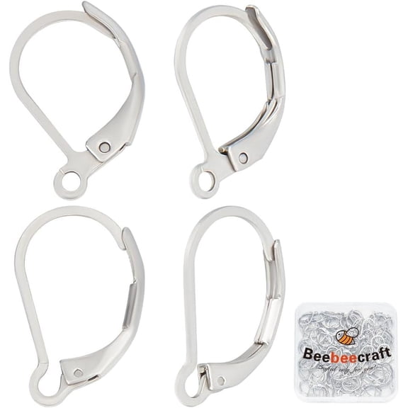100Pcs 2 Style 304 Stainless Steel Leverback Earring Findings with Loops Stainless Steel Color 15~16.5x10x2mm Pin: 1~1.5mm 50Pcs/style