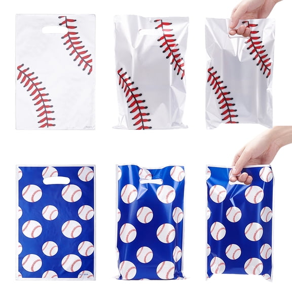 100Pcs 2 Style Baseball Gift Bags Paper Baseball Themed Party Bags Blue White Baseballs Goodie Candy Bag Baseballs Party Favors for Sport Team Events Snack Candy Birthday Present Supplies DIY