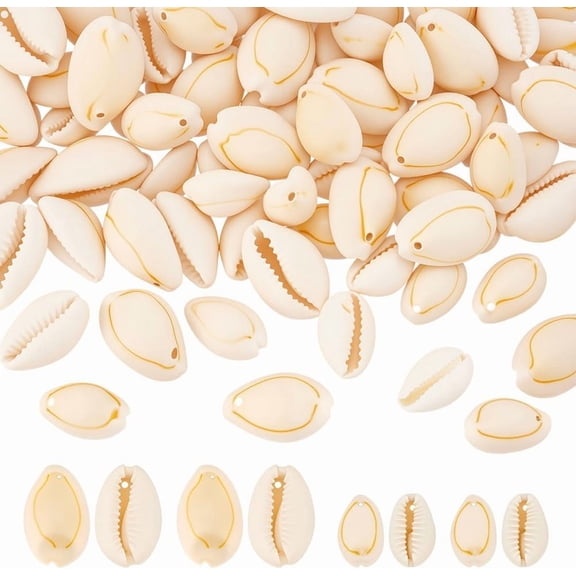 100Pcs 2 Styles Natural Cowrie Shell Pendants Oval Shell Charms Seashell Color 10~23x7~20x5~13mm Hole: 1~2mm 50pcs/style Craft