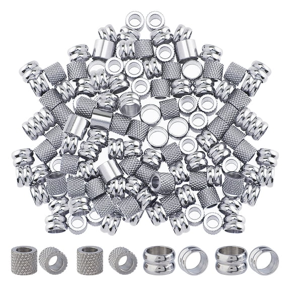 100Pcs 2 Styles Stainless Steel European Bead 5/6mm Large Hole Beads Metal Column Beads Hair Beard Loose Spacer Bead