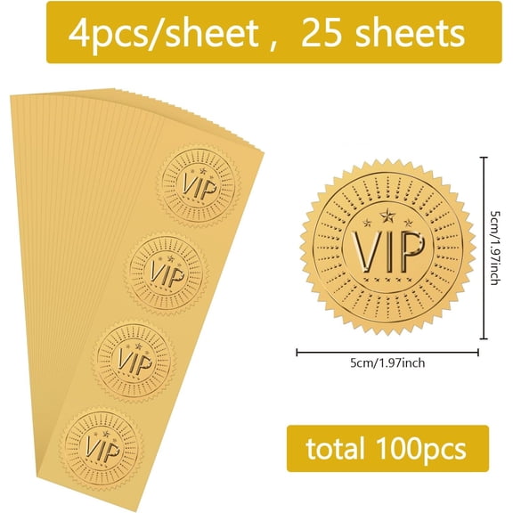 100Pcs 2" VIP Crown Envelope Seal Sticker Gold Embossed Envelope Seals Labels Metallic Seals with Serrated Edge Foil Stickers for Wedding Invitations Gift Packaging Supplies