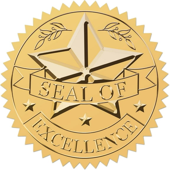 100Pcs 2 inch Gold Envelope Seals Stickers Star Paper Self Adhesive Embossed Decals Vintage Gold Foil Decals with Serrated Edge Medal Decoration Labels for Party Invitations Card Packaging Golden