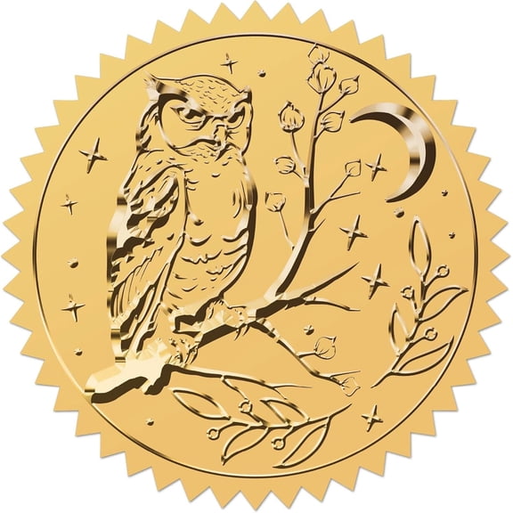 100Pcs 2 inch Gold Foil Stickers Owl Embossed Envelope Seals Paper Animal Self Adhesive Decals Medal Decoration Labels with Serrated Edge