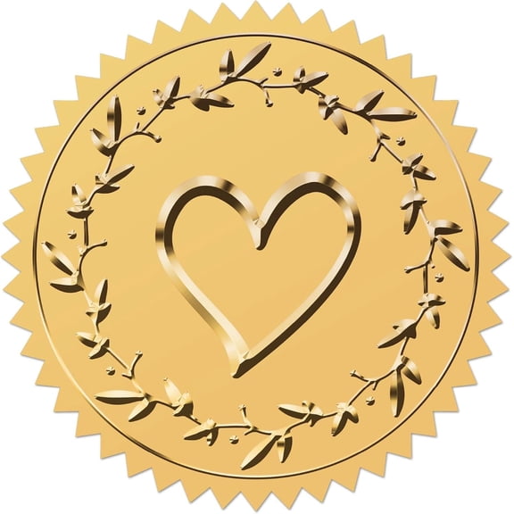 100Pcs 2 inch Gold Heart Foil Stickers Paper Garland Self Adhesive Embossed Envelope Decals with Serrated Edge Gold Foil Labels for Wedding Valentine's Day Invitations Card Packaging for DIY