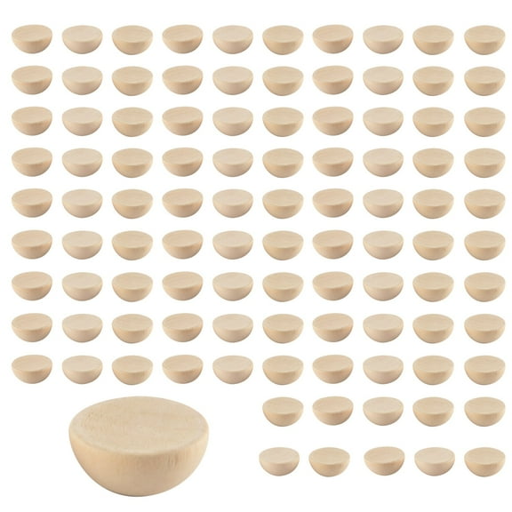 100Pcs 20 mm Half Wooden Beads, Unfinished Split Natural Round Wood Balls Loose Beads for DIY Craft Christmas