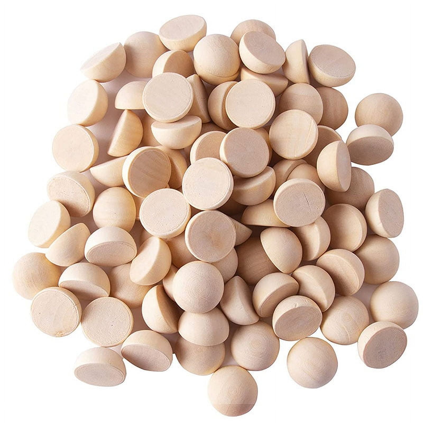 100Pcs 20 mm Half Wooden Beads, Unfinished Split Natural Round Wood