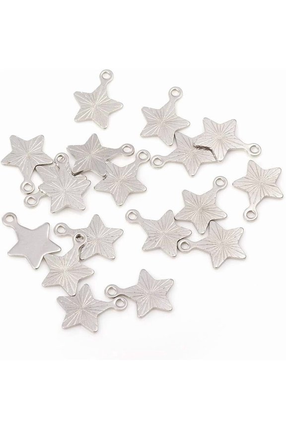 100Pcs 201 Stainless Steel Pendants Coherent Light Cut Star Metal Charms Pendant Stainless Steel Color Pendant Ornament for Necklace Bracelet Jewelry Making 13x10.5x0.8mm Hole: 1.4mm 100pcs