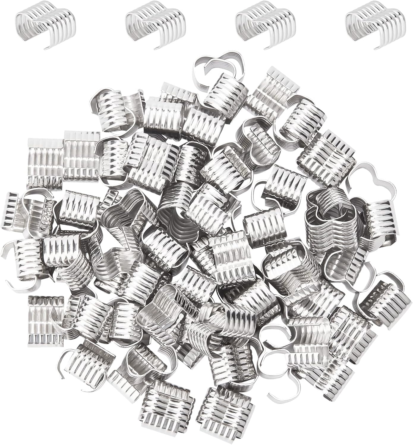 100Pcs 201 Stainless Steel Ribbon Ends Stainless Steel Color 12.5x8.5x7 ...