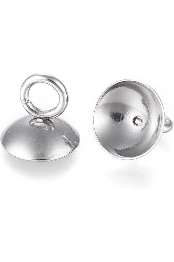 100Pcs 202 Stainless Steel Bead Cap Pendant Bails for Globe Glass Cover Pendants 7x8mm 202 Stainless Steel