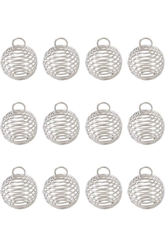 100Pcs 20mmx25mm Spiral Necklace cage Pendants Hollow Round Lava Stone Holder Necklace Cage Charms for DIY Earring Necklace Jewellery Making Supplies Crafting