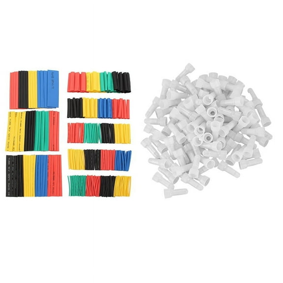 100Pcs 22-16 Ga Awg Closed End Wire Terminals & 328Pcs Car Electrical Cable Heat Shrink Tube Tubing Wrap