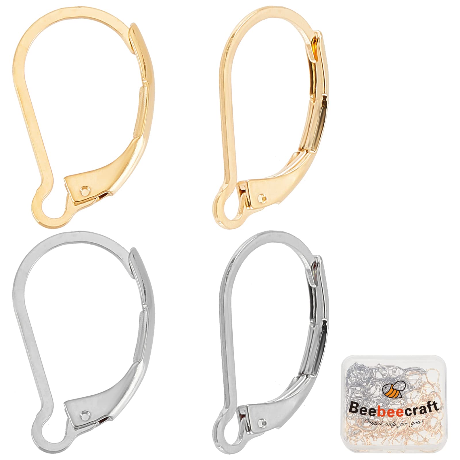 2 Pezzi Di Orecchini A Clip In Oro 14kt Pieno (rolled Gold) - Con Anello Aperto E Montatura A Leva