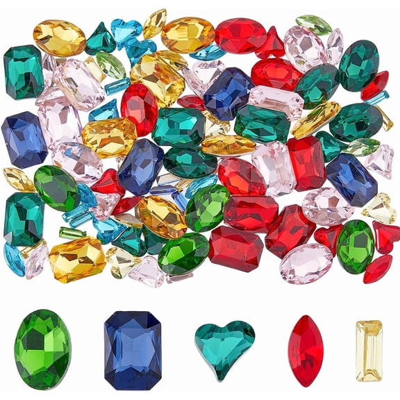 100Pcs 25 Styles Sew on Rhinestones Colorful Glass Sewing Rhinestones No Holes Sew On Glass Gems Mixed Shapes for DIY Crafts Clothes Shoes