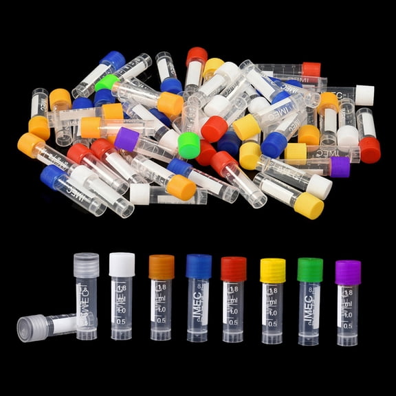 100Pcs 2ml Mixing Color Lab Plastic Frost Test Tubes Vial Seal Cap, Graduated Marks Centrifuge Tubes Skirted Conical Bottom for Laboratory School Educational