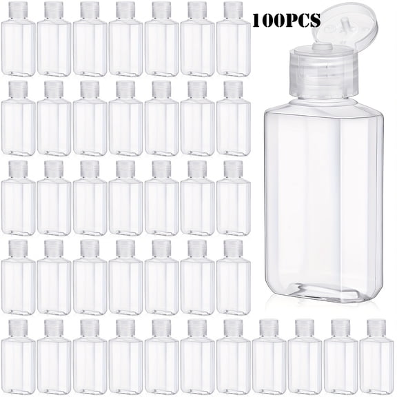 100Pcs 2oz Clear Flip Cap Plastic Bottles Empty Reusable Travel Size Containers for Hand Sanitizer Shampoo Soap Cooking Oil Essential Oil Lotion Camping Bulk Set