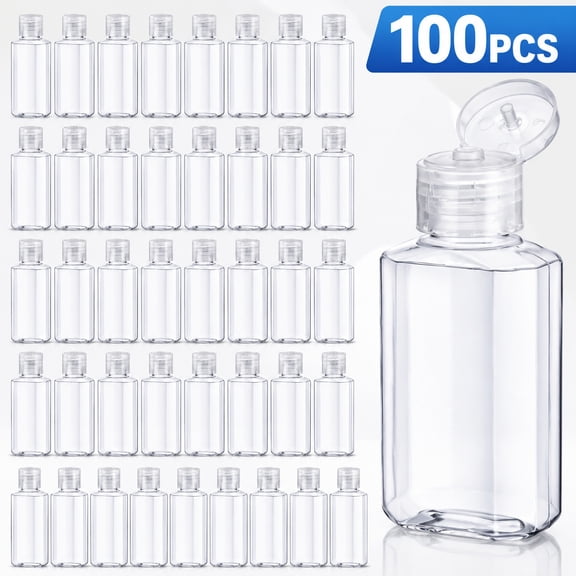 100Pcs 2oz Clear Plastic Bottles with Flip Top Caps, Refillable Travel Size Containers, Empty PET Bottles for Soap, Shampoo, Body Wash and Liquid Storage, Leak Resistant Portable Bottles