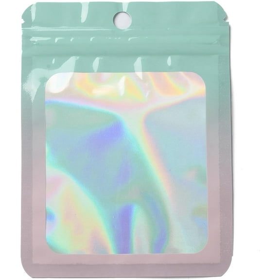 100Pcs 3.5x4.7 inch Glitter PVC Zip Lock Bags Resealable Packaging Bags Self Seal Bag for Packaging Gift Treats Favors Pale Turquoise Thickness: 2.5 Mil(0.065mm)