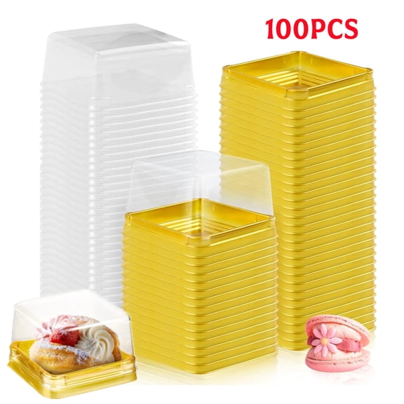100Pcs 3" Mini Cupcake Containers, Clear Plastic Square Containers with Lids Small Cupcake Boxes Muffin Pod Dome Muffin Single Individual Packing Box for Wedding Birthday Party