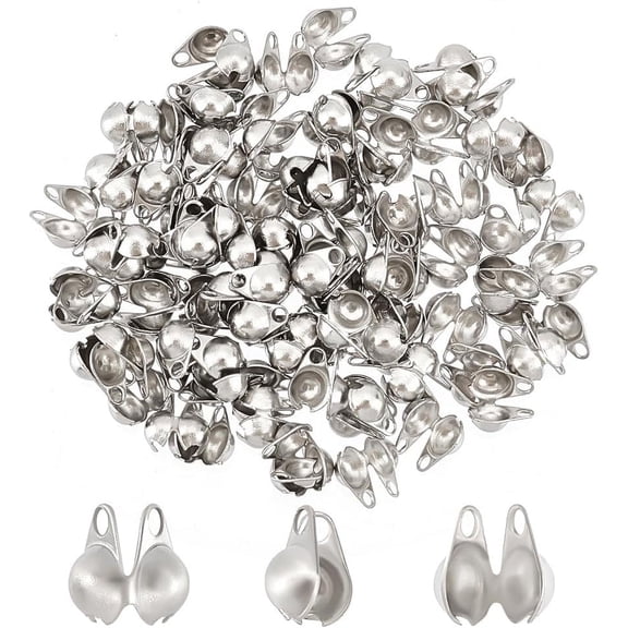 100Pcs 304 Stainless Steel Bead Tips Calotte Ends Clamshell Knot Cover Stainless Steel Color 6x4mm Hole: 1mm Inner Diameter: 3mm DIY