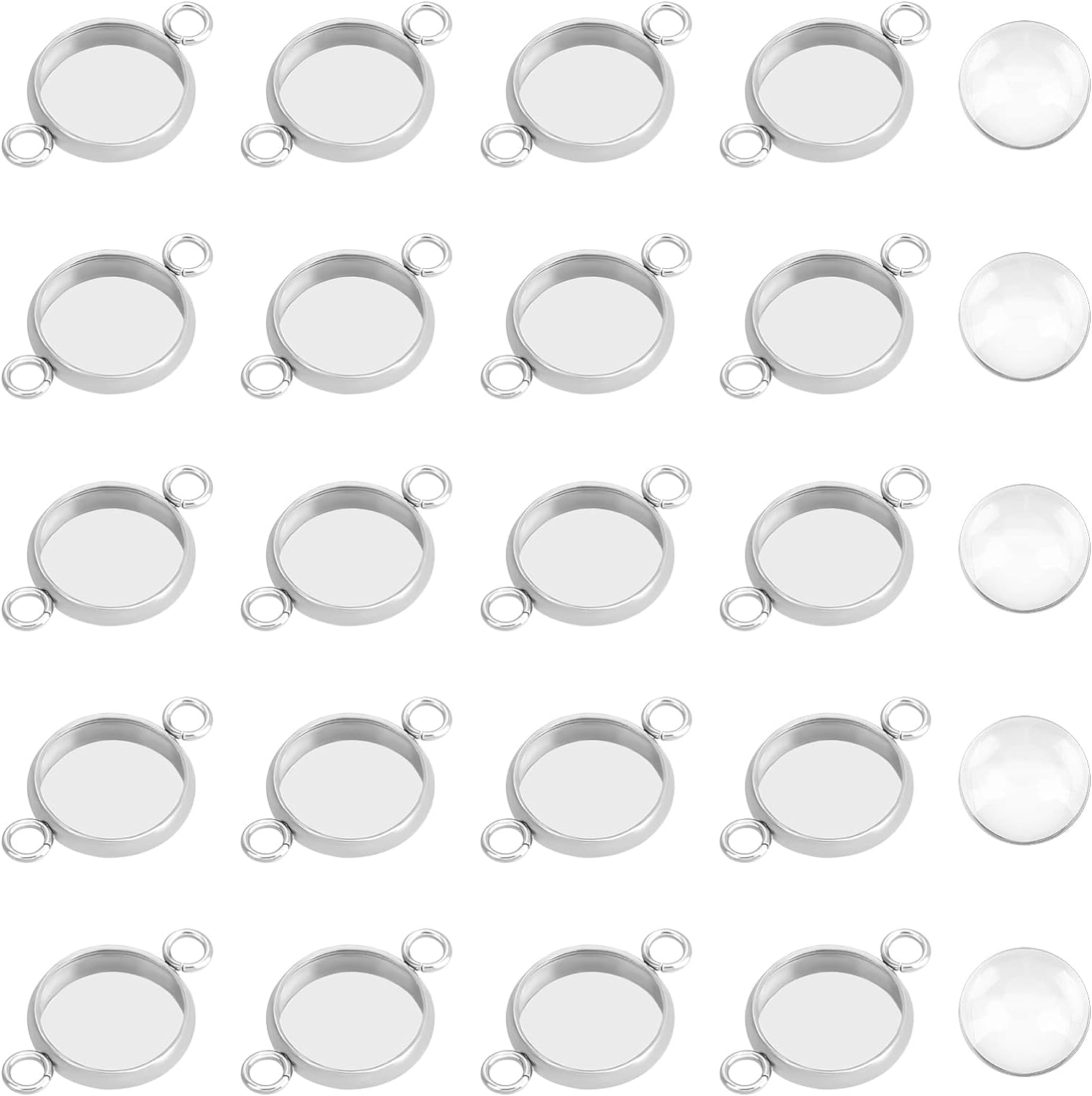 Stera Jewelry 6 Pcs 925 Sterling Silver 6mm Round Setting with 2 Loops Bezel Cup Findings for Pendants Bracelets Earrings