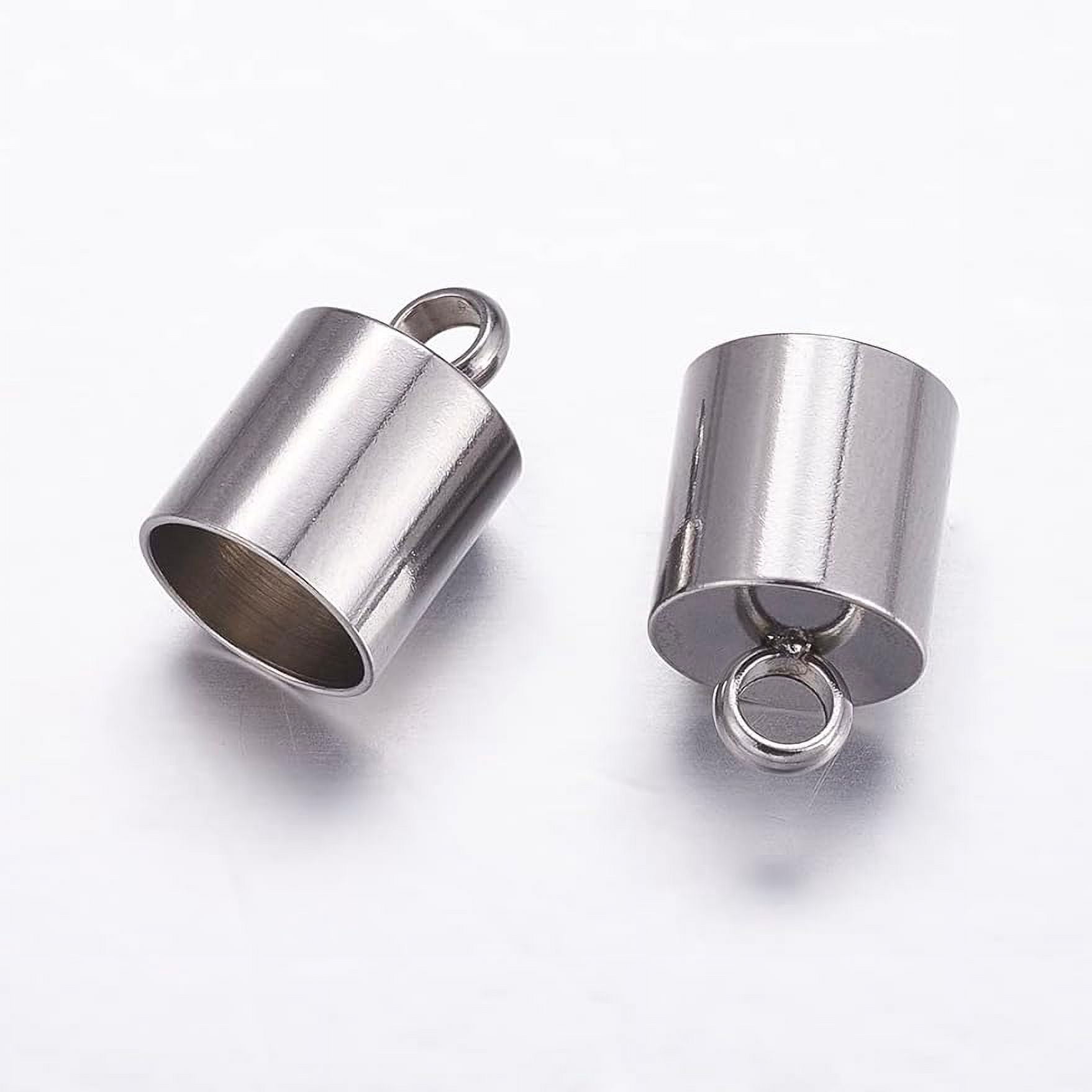 100Pcs 304 Stainless Steel Column Cord Ends End Caps 8mm Inner Diameter Smooth End Caps Terminators Cord Finding for Jewelry Making