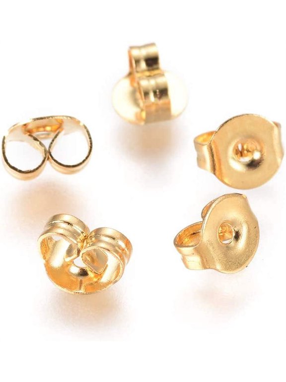 100Pcs 304 Stainless Steel Ear Nuts 4.5x5x3mm Golden Butterfly Shape Ear Backings Replacement Screw Ear Safety Backs Small Earring Stoppers for Pierced Locking Stud Earrings for DIY