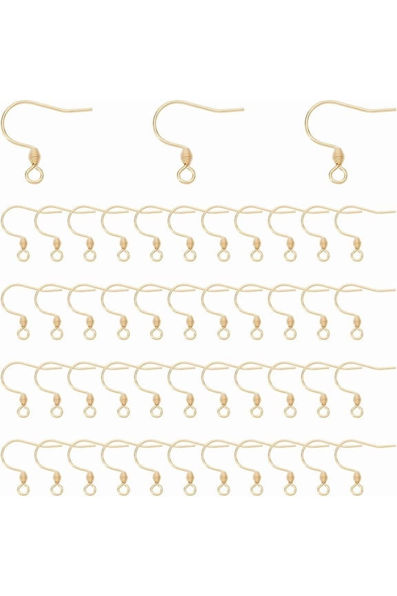 100Pcs 304 Stainless Steel Earring Wire French Hooks with Coil Real 18K Gold Plated 17x18x2.4mm Hole: 1.8mm 21 Gauge Pin: 0.7mm DIY