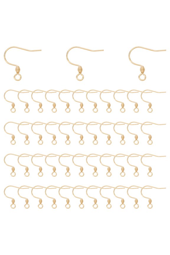 100Pcs 304 Stainless Steel Earring Wire French Hooks with Coil Real 18K Gold Plated 17x18x2.4mm Hole: 1.8mm 21 Gauge Pin: 0.7mm