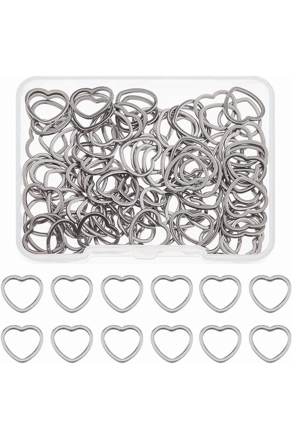 100Pcs 304 Stainless Steel Linking Ring Heart Stainless Steel Color 10.5x11.5x1mm for DIY