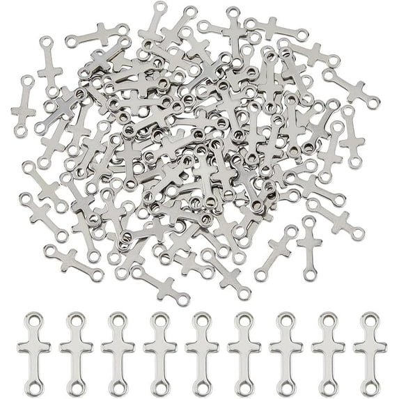 100Pcs 304 Stainless Steel Links/Connectors Sideways Cross Stainless Steel Color 18x7x1.5mm Hole: 2mm