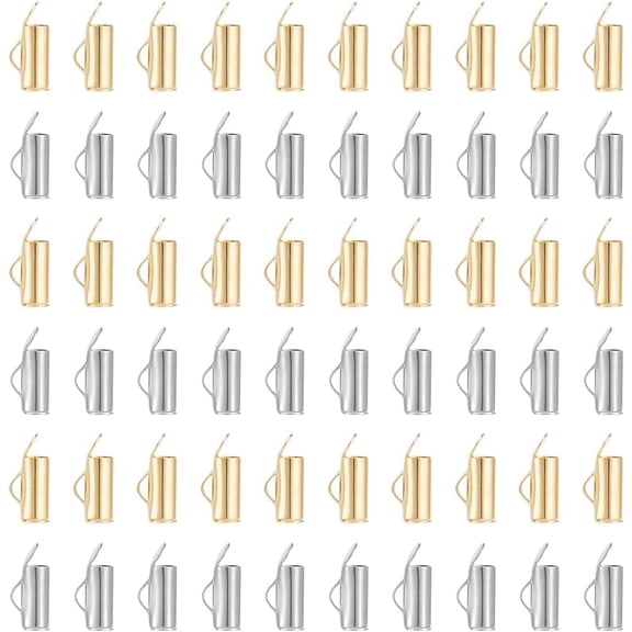 100Pcs 304 Stainless Steel Slide On End Clasp Tubes Slider End Caps 3mm Inner Diameter Cord End Tube End Bar Crimp Necklace Terminators End Caps